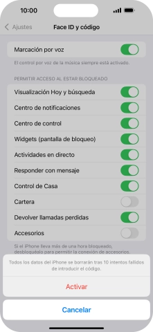 Si activas la función, pulsa Activar. Si activas la función, pulsa Activar.