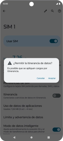Si el roaming de datos está activado, pulsa Aceptar. Si el roaming de datos está activado, pulsa Aceptar.
