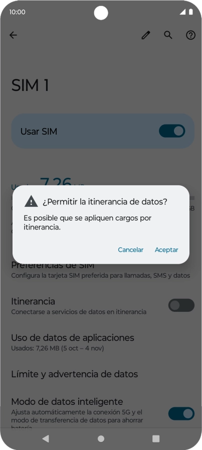 Si el roaming de datos está activado, pulsa Aceptar. Si el roaming de datos está activado, pulsa Aceptar.