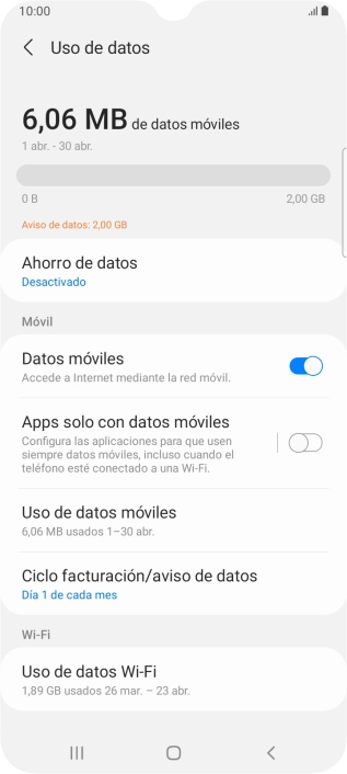 El consumo total de datos se visualiza ahora en la pantalla. El consumo total de datos se visualiza ahora en la pantalla.