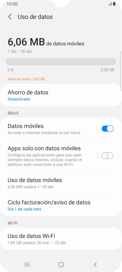 El consumo total de datos se visualiza ahora en la pantalla. El consumo total de datos se visualiza ahora en la pantalla.