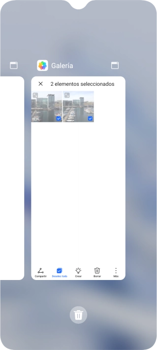 Para cerrar una sola aplicación en ejecución, desliza el dedo hacia arriba sobre la aplicación deseada. Para cerrar una sola aplicación en ejecución, desliza el dedo hacia arriba sobre la aplicación deseada.