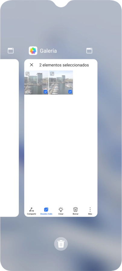 Para cerrar una sola aplicación en ejecución, desliza el dedo hacia arriba sobre la aplicación deseada. Para cerrar una sola aplicación en ejecución, desliza el dedo hacia arriba sobre la aplicación deseada.