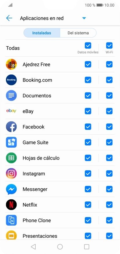 Pulsa en el campo junto al nombre de la aplicación bajo la columna de Pulsa en el campo junto al nombre de la aplicación bajo la columna de