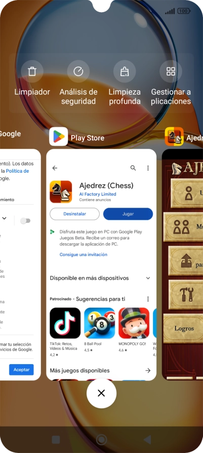 Para cerrar una sola aplicación en ejecución, desliza el dedo hacia la derecha sobre la aplicación deseada. Para cerrar una sola aplicación en ejecución, desliza el dedo hacia la derecha sobre la aplicación deseada.