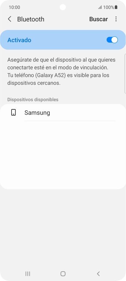 Pulsa el dispositivo Bluetooth deseado y sigue las indicaciones de la pantalla para vincular el dispositivo al teléfono. Pulsa el dispositivo Bluetooth deseado y sigue las indicaciones de la pantalla para vincular el dispositivo al teléfono.