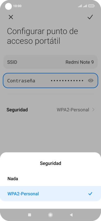 Pulsa WPA2-Personal para proteger la conexión wifi con una contraseña. Pulsa WPA2-Personal para proteger la conexión wifi con una contraseña.