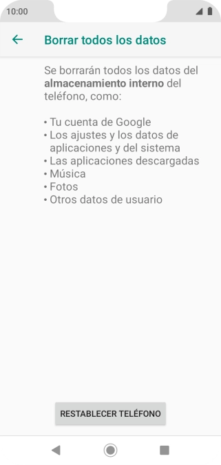 Pulsa RESTABLECER TELÉFONO. Pulsa RESTABLECER TELÉFONO.