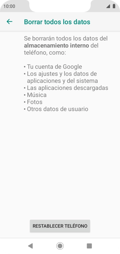 Pulsa RESTABLECER TELÉFONO. Pulsa RESTABLECER TELÉFONO.