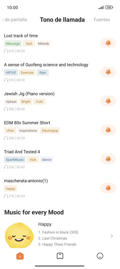 Pulsa los timbres de llamada deseados para escucharlos. Pulsa los timbres de llamada deseados para escucharlos.