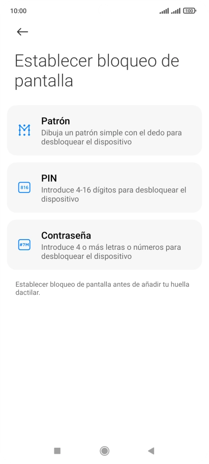 Pulsa el código de seguridad deseado. Pulsa el código de seguridad deseado.