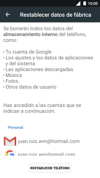 Pulsa RESTABLECER TELÉFONO. Pulsa RESTABLECER TELÉFONO.