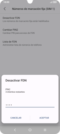 Introduce el código PIN2 y pulsa ACEPTAR. Introduce el código PIN2 y pulsa ACEPTAR.