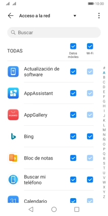 Pulsa en el campo junto al nombre de la aplicación bajo la columna de Pulsa en el campo junto al nombre de la aplicación bajo la columna de