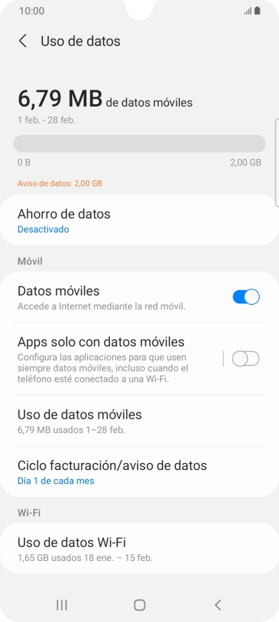 El consumo total de datos se visualiza ahora en la pantalla. El consumo total de datos se visualiza ahora en la pantalla.