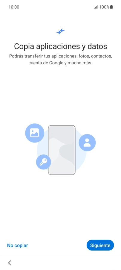 Puedes transferir el contenido de otro teléfono cuando activas tu teléfono por primera vez y cuando lo has restablecido. Cuando aparezca en la pantalla del teléfono esta imagen, ya está listo para la transmisión del contenido del otro teléfono. Puedes transferir el contenido de otro teléfono cuando activas tu teléfono por primera vez y cuando lo has restablecido. Cuando aparezca en la pantalla del teléfono esta imagen, ya está listo para la transmisión del contenido del otro teléfono.
