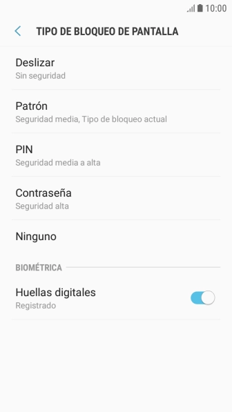 Pulsa Ninguno y sigue las indicaciones de la pantalla para desactivar el uso del código de seguridad. Pulsa Ninguno y sigue las indicaciones de la pantalla para desactivar el uso del código de seguridad.