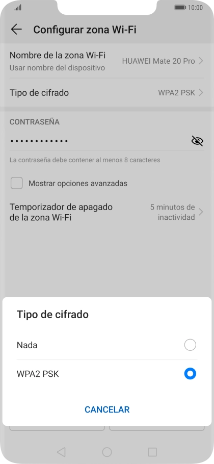 Pulsa WPA2 PSK para proteger la conexión wifi con una contraseña. Pulsa WPA2 PSK para proteger la conexión wifi con una contraseña.