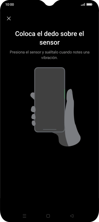 Sigue las indicaciones de la pantalla para crear una huella digital como código de seguridad. Sigue las indicaciones de la pantalla para crear una huella digital como código de seguridad.