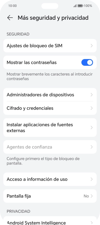 Pulsa Ajustes de bloqueo de SIM. Pulsa Ajustes de bloqueo de SIM.