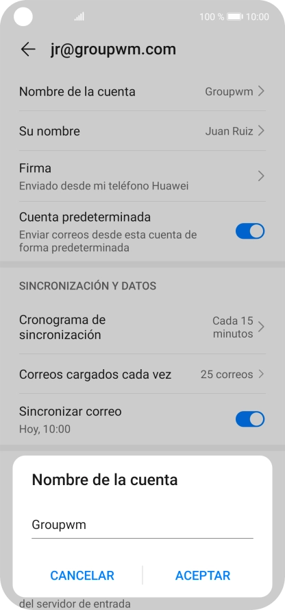 Introduce el nombre de la cuenta y pulsa ACEPTAR. Introduce el nombre de la cuenta y pulsa ACEPTAR.