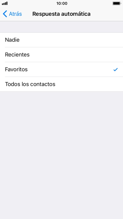 Pulsa el ajuste deseado para seleccionar qué contactos deben recibir un mensaje automático indicando que la función de Pulsa el ajuste deseado para seleccionar qué contactos deben recibir un mensaje automático indicando que la función de