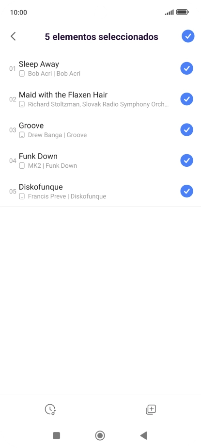 Pulsa los archivos de música deseados para seleccionarlos. Pulsa los archivos de música deseados para seleccionarlos.
