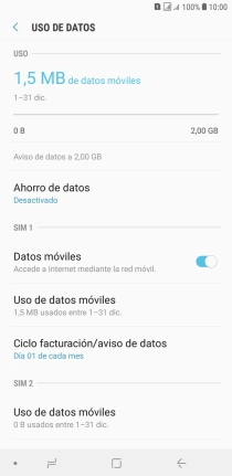 El consumo total de datos se visualiza ahora en la pantalla. El consumo total de datos se visualiza ahora en la pantalla.