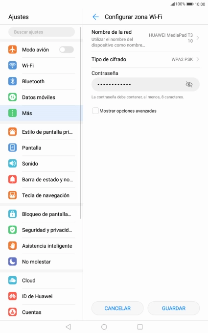 Pulsa Nombre de la red e introduce el nombre deseado de la conexión wifi. Pulsa Nombre de la red e introduce el nombre deseado de la conexión wifi.