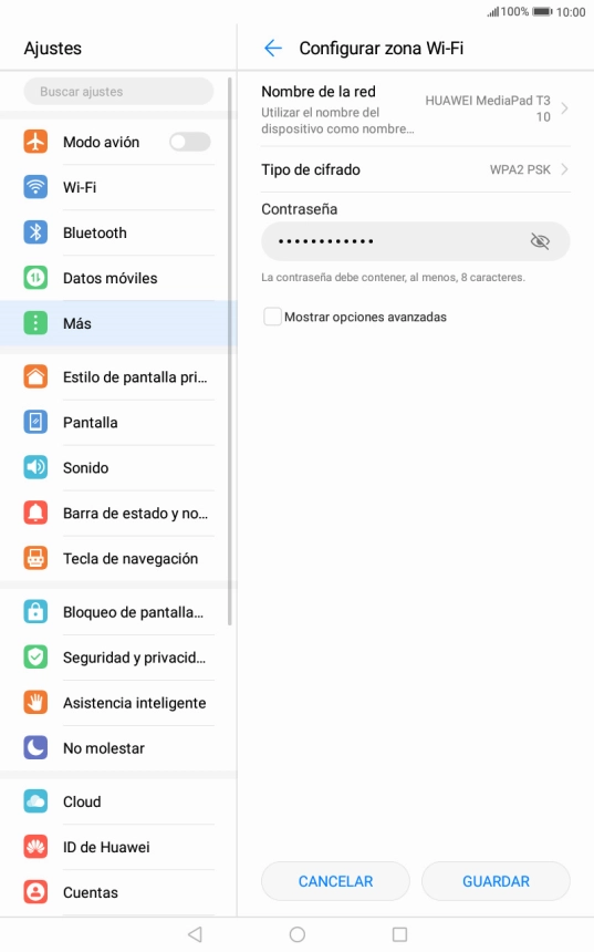 Pulsa Nombre de la red e introduce el nombre deseado de la conexión wifi. Pulsa Nombre de la red e introduce el nombre deseado de la conexión wifi.