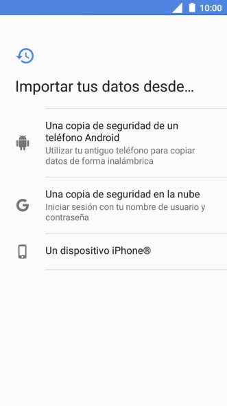 Pulsa la opción deseada y sigue las indicaciones de la pantalla para transferir contenido desde el otro teléfono y finalizar la activación de tu teléfono. Pulsa la opción deseada y sigue las indicaciones de la pantalla para transferir contenido desde el otro teléfono y finalizar la activación de tu teléfono.