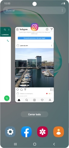 Para cerrar una sola aplicación en ejecución, desliza el dedo hacia arriba sobre la aplicación deseada. Para cerrar una sola aplicación en ejecución, desliza el dedo hacia arriba sobre la aplicación deseada.