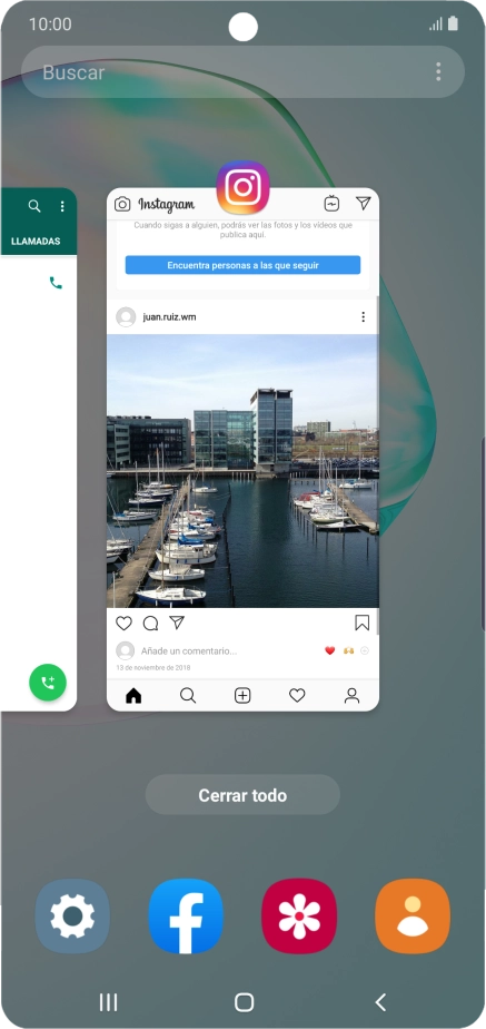 Para cerrar una sola aplicación en ejecución, desliza el dedo hacia arriba sobre la aplicación deseada. Para cerrar una sola aplicación en ejecución, desliza el dedo hacia arriba sobre la aplicación deseada.