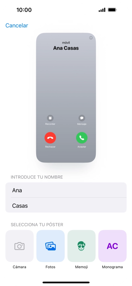 Pulsa una categoría y sigue las indicaciones de la pantalla para seleccionar y configurar la imagen o fotografía deseada para tu póster de contacto. Pulsa una categoría y sigue las indicaciones de la pantalla para seleccionar y configurar la imagen o fotografía deseada para tu póster de contacto.