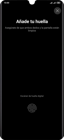 Sigue las indicaciones de la pantalla para crear una huella digital como código de seguridad. Sigue las indicaciones de la pantalla para crear una huella digital como código de seguridad.