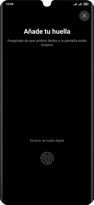 Sigue las indicaciones de la pantalla para crear una huella digital como código de seguridad. Sigue las indicaciones de la pantalla para crear una huella digital como código de seguridad.