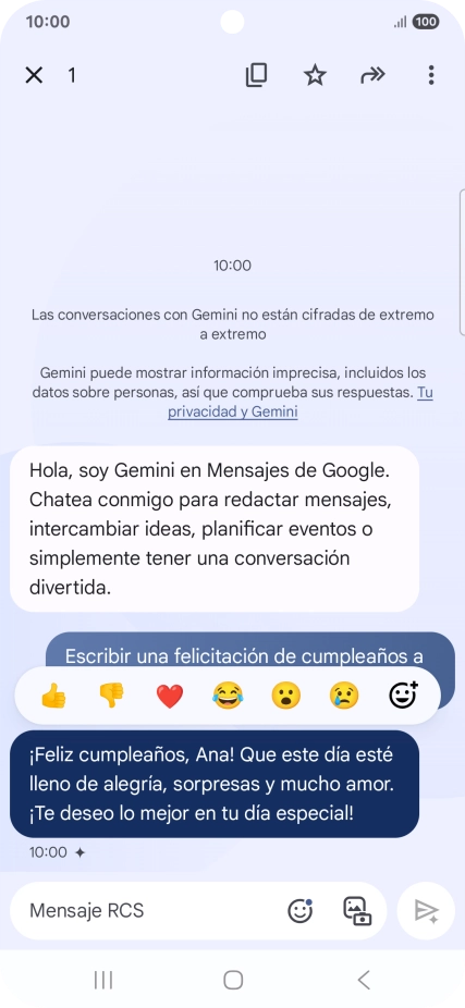 Pulsa la propuesta de texto de Gemini durante unos instantes. Sigue las indicaciones de la pantalla para utilizar el texto propuesto. Pulsa la propuesta de texto de Gemini durante unos instantes. Sigue las indicaciones de la pantalla para utilizar el texto propuesto.