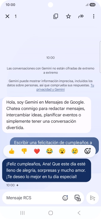 Pulsa la propuesta de texto de Gemini durante unos instantes. Sigue las indicaciones de la pantalla para utilizar el texto propuesto. Pulsa la propuesta de texto de Gemini durante unos instantes. Sigue las indicaciones de la pantalla para utilizar el texto propuesto.