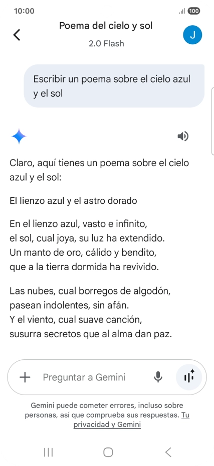A Gemini le puedes pedir que genere un texto a partir de una descripción tuya. A Gemini le puedes pedir que genere un texto a partir de una descripción tuya.