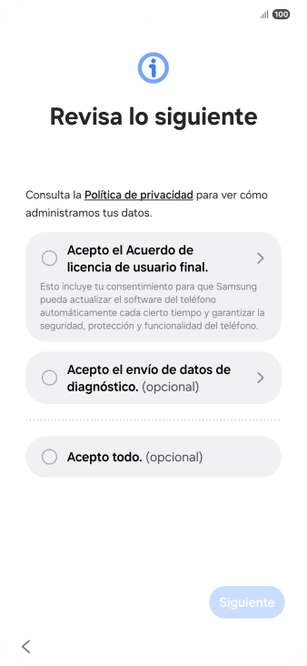 Pulsa en el campo junto a los ajustes deseados para seleccionarlos. Pulsa en el campo junto a los ajustes deseados para seleccionarlos.