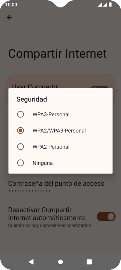 Pulsa WPA3-Personal para proteger la conexión wifi con una contraseña. Pulsa WPA3-Personal para proteger la conexión wifi con una contraseña.