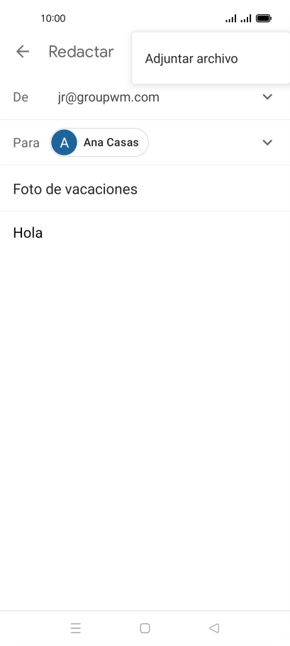 Pulsa Adjuntar archivo y desplázate a la carpeta deseada. Pulsa Adjuntar archivo y desplázate a la carpeta deseada.