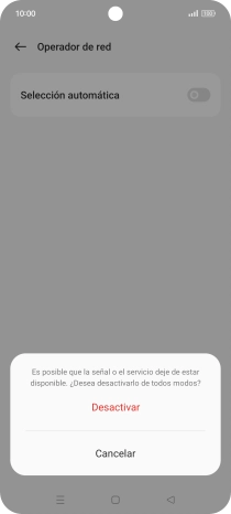 Pulsa Desactivar para desactivar la función y espera mientras el teléfono está buscando redes. Pulsa Desactivar para desactivar la función y espera mientras el teléfono está buscando redes.