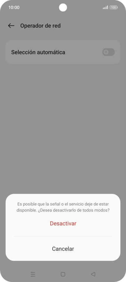 Pulsa Desactivar para desactivar la función y espera mientras el teléfono está buscando redes. Pulsa Desactivar para desactivar la función y espera mientras el teléfono está buscando redes.