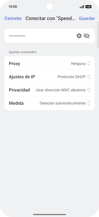 Introduce la contraseña de la red wifi y pulsa Guardar. Introduce la contraseña de la red wifi y pulsa Guardar.