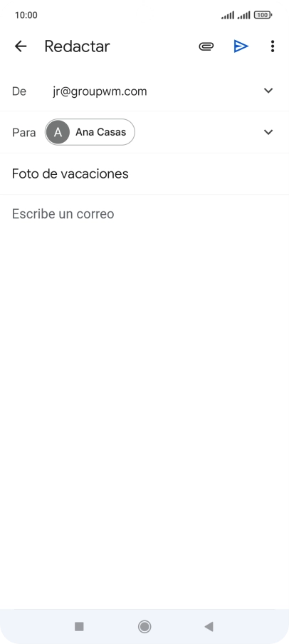 Pulsa en el campo de escritura y escribe el texto del correo electrónico. Pulsa en el campo de escritura y escribe el texto del correo electrónico.