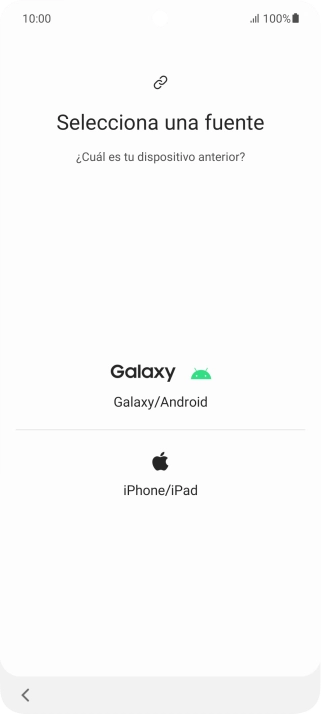 Pulsa el ajuste deseado y sigue las instrucciones de la pantalla para transferir el contenido del otro teléfono. Pulsa el ajuste deseado y sigue las instrucciones de la pantalla para transferir el contenido del otro teléfono.