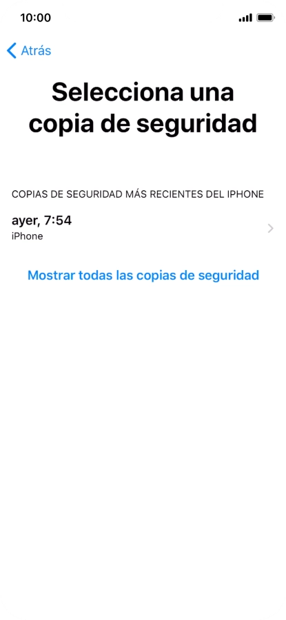 Pulsa la copia de seguridad deseada y espera mientras el teléfono restaura el contenido anterior de la copia de seguridad seleccionada. Sigue a continuación las indicaciones de la pantalla para configurar el teléfono y dejarlo listo para su utilización. Pulsa la copia de seguridad deseada y espera mientras el teléfono restaura el contenido anterior de la copia de seguridad seleccionada. Sigue a continuación las indicaciones de la pantalla para configurar el teléfono y dejarlo listo para su utilización.