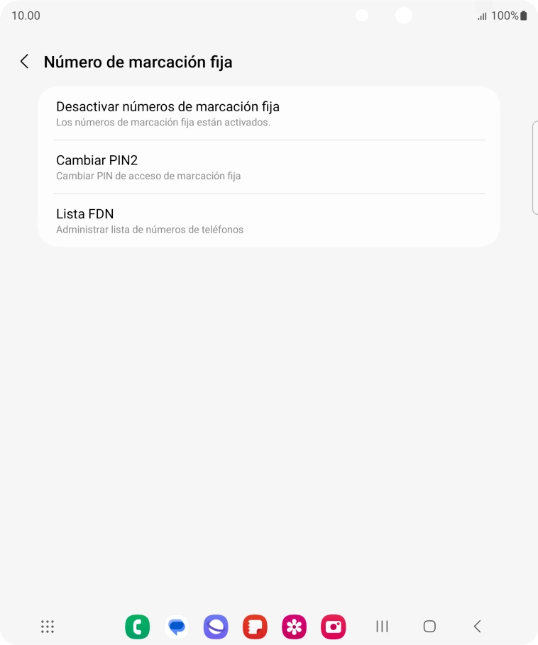 Pulsa Desactivar números de marcación fija. Pulsa Desactivar números de marcación fija.