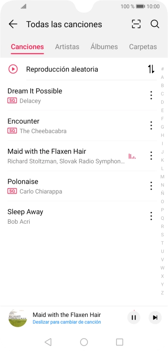 Pulsa el título de la canción en la parte inferior de la pantalla. Pulsa el título de la canción en la parte inferior de la pantalla.